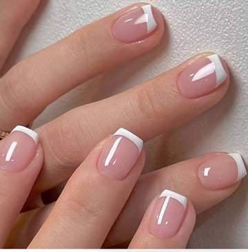 24pcs Luxurious Glossy Short Coffin Press-On Nails Reusable • Durable • Pink & White Colors • Easy Application • Long-Lasting Wear
