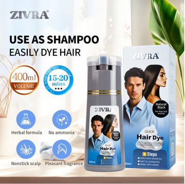 Natural Black & Dark Brown 400ml Instant Hair Color Shampoo | ZIVRA Hair Dye Shampoo For Men \& Women