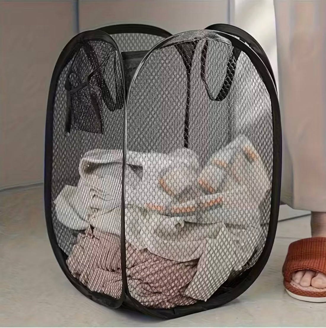 Foldable High-Capacity Mesh Laundry Basket with Handle – Rectangular Casual Polymer Laundry Basket for Bathroom, Bedroom & Dorm, Lightweight Storage Hamper for All Seasons
