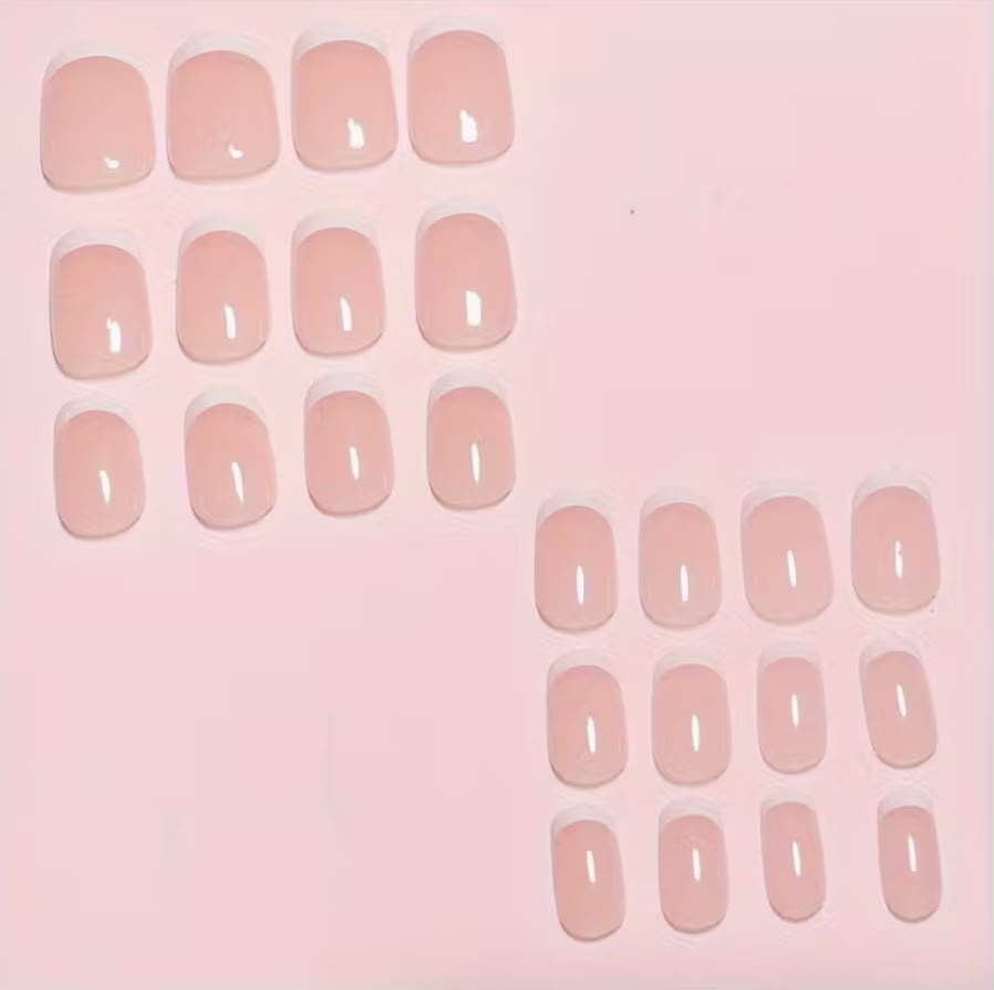 24pcs Luxurious Glossy Short Coffin Press-On Nails Reusable • Durable • Pink & White Colors • Easy Application • Long-Lasting Wear