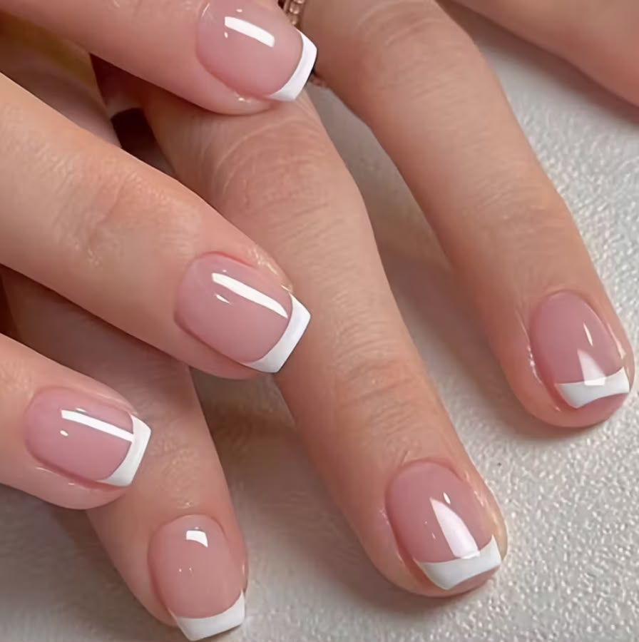 24pcs Luxurious Glossy Short Coffin Press-On Nails Reusable • Durable • Pink & White Colors • Easy Application • Long-Lasting Wear