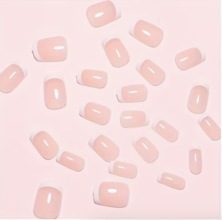 24pcs Luxurious Glossy Short Coffin Press-On Nails Reusable • Durable • Pink & White Colors • Easy Application • Long-Lasting Wear
